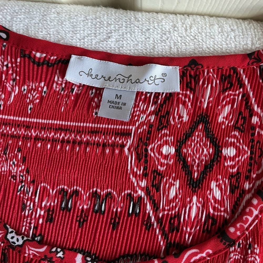 KEREN hart Red Paisley Blouse SzM - Picture 6 of 9
